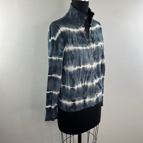 Barbara Lesser Fibers Gray White Sweatshirt Cotton Tie-Dye Snap Button Front XS - Picture 3 of 7